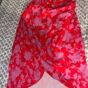 Red and pink hibiscus dress